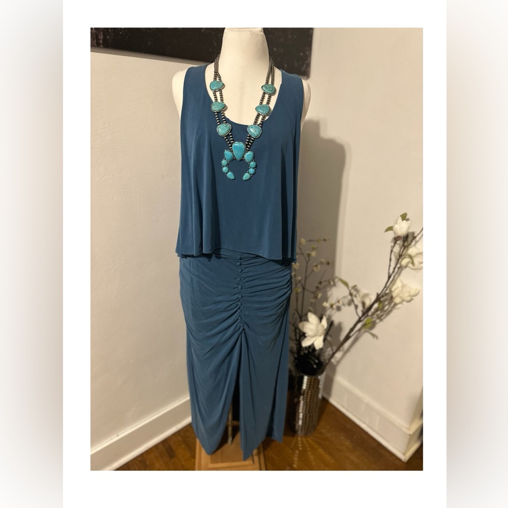 ANTHROPOLOGIE 2PC SET sea blue jersey top & skirt set